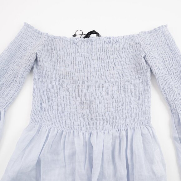 ZARA Woman baby blue off the shoulder flare scrunch top size XS - Picture 6 of 10